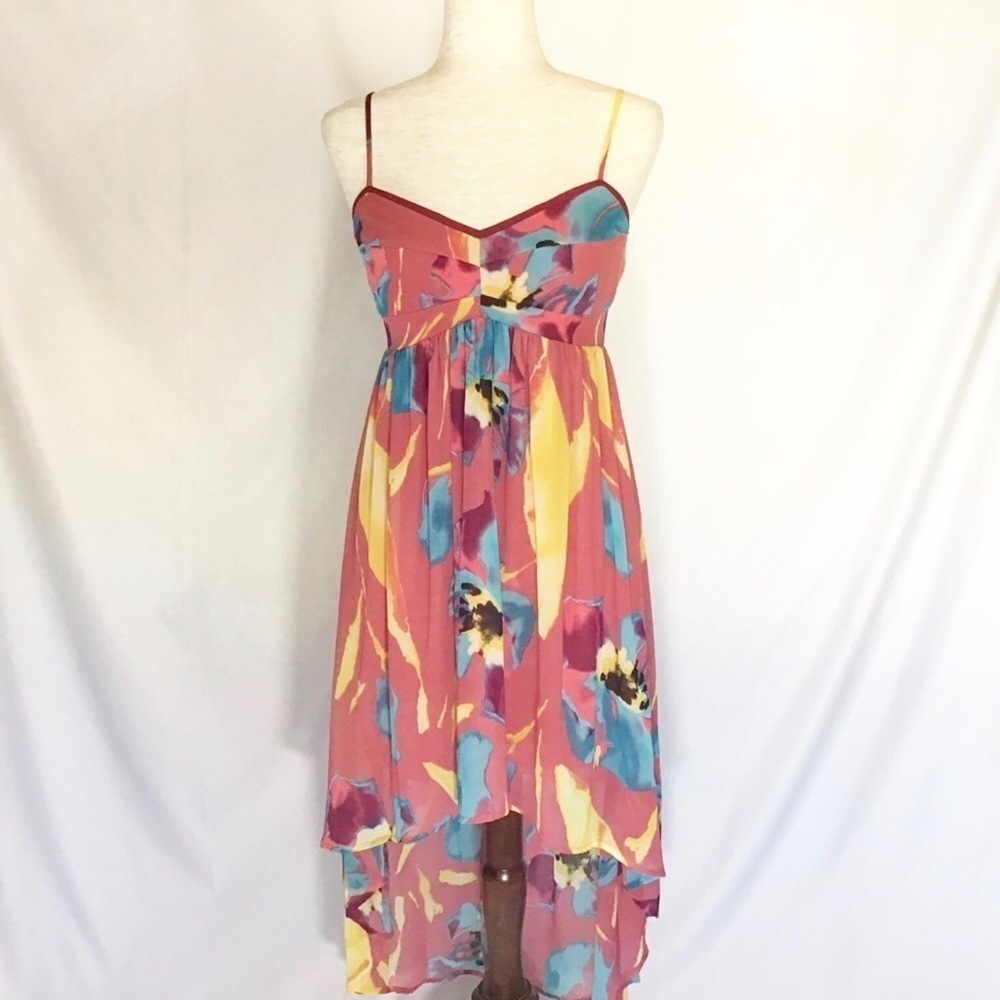 Margo & Sebastian Dress Size 7 Junior High Low Strappy Spring Floral Multicolor